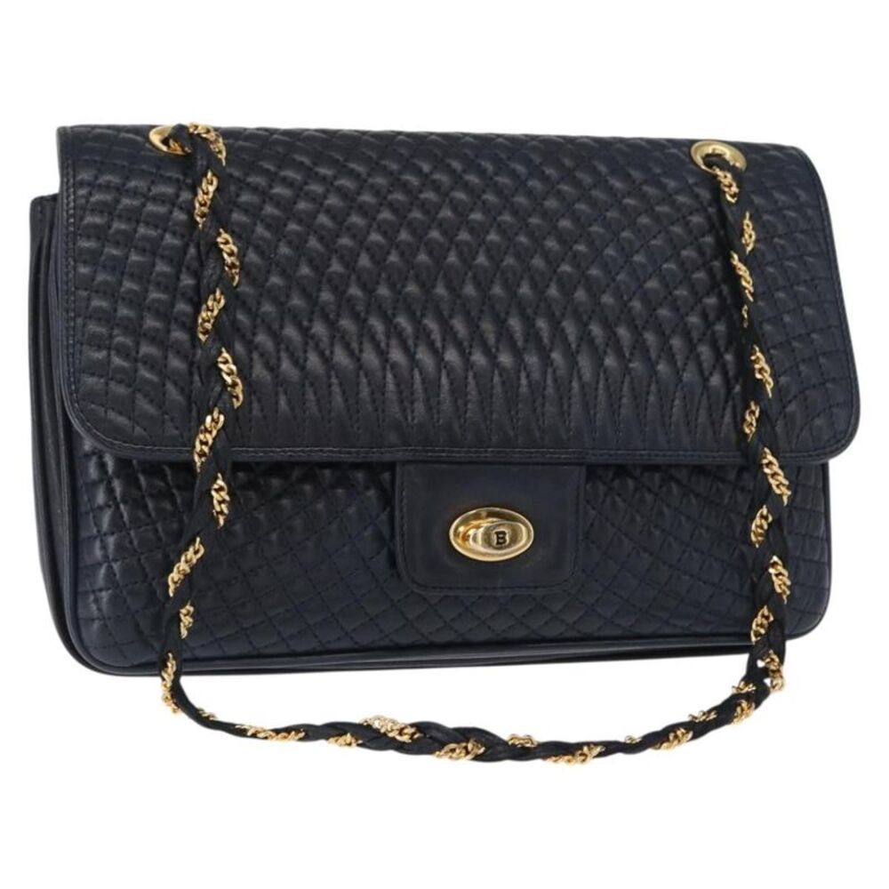 Bally Vintage Leather Navy Leather Shoulder Bag Bag